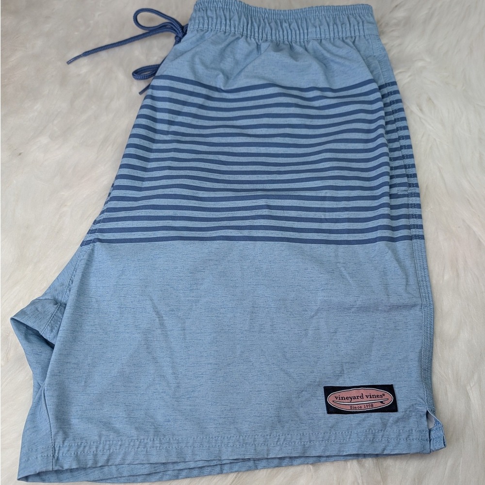 Vineyard Vines Swim Trunks Mens XL Blue Striped Elastic Waist Mesh Lined 7 Insea